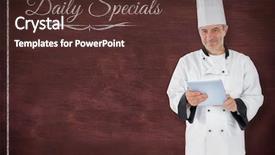  Presentation with cutout paper people standing around globe holding hands - Slide deck consisting of graphic design special effects - chef standing holding a document background and a  colored foreground