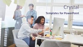  Presentation with design team - Colorful slide deck enhanced with graphic-design-team-with-web backdrop and a sky blue colored foreground