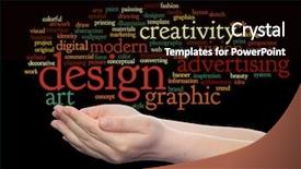  Presentation with modeling - Colorful theme enhanced with graphic design visual word cloud backdrop and a black colored foreground