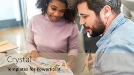  Presentation with graphic - Colorful PPT layouts enhanced with graphic-designer-checking-and-selecting backdrop and a coral colored foreground