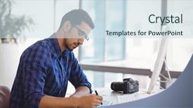  Presentation with flower office desk table - Amazing PPT theme having graphic designer using graphic tablet backdrop and a sky blue colored foreground