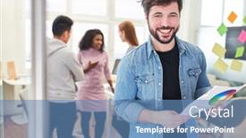  Presentation with front office - Beautiful slide deck featuring graphic-designer-with-color-wheel backdrop and a teal colored foreground