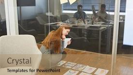  Presentation with graphic - Amazing presentation theme having graphic-designer-woman-checking backdrop and a coral colored foreground