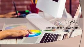  Presentation with graphic - Presentation design consisting of designer working with colour chart background and a soft green colored foreground