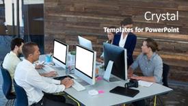  Presentation with personal - Slide set featuring graphic-designers-interacting-while-working background and a tawny brown colored foreground