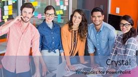  Presentation with teal no graphic - Cool new PPT theme with graphic designers standing at table backdrop and a teal colored foreground