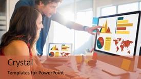  Presentation with working together - Colorful presentation enhanced with graphic diagram - computer generated image of business backdrop and a red colored foreground