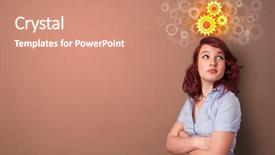  Presentation with 3d person thinking - Cool new slide set with graphic funnel - business person thinking with brainstorming backdrop and a coral colored foreground