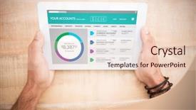  Presentation with web - Audience pleasing presentation theme consisting of graphic image of bank account web site against hands holding blank screen tablet backdrop and a lemonade colored foreground