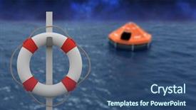  Presentation with pole - Slide set consisting of graphic image of life belt with rope hanging on pole against digital inflatable tent on sea 3d background and a ocean colored foreground
