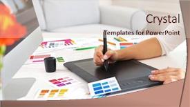  Presentation with artist - Colorful presentation enhanced with graphic tablet in office backdrop and a lemonade colored foreground