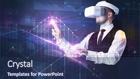  Presentation with virtual reality environments - Slide deck consisting of graphs charts and financial variable background and a  colored foreground