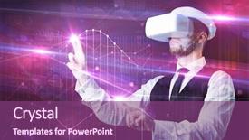  Presentation with virtual reality - Slide deck with graphs charts and financial variable background and a violet colored foreground