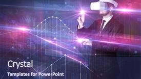  Presentation with virtual reality physical therapy - Slide set enhanced with graphs charts and financial variable background and a ocean colored foreground