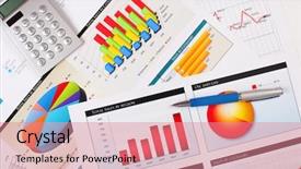  Presentation with workplace - Cool new PPT theme with graphs charts business table backdrop and a coral colored foreground