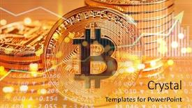  Presentation with bitcoins - PPT theme with graphs rates and bitcoins background and a yellow colored foreground