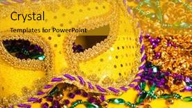  Presentation with colorful mardi gras - Beautiful theme featuring gras mask on yellow background backdrop and a gold colored foreground