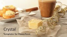  Presentation with coffee recipe - PPT layouts enhanced with grasa - composition with tasty butter coffee background and a coral colored foreground