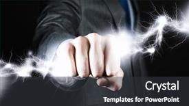  Presentation with lightning - Presentation theme enhanced with grasp - close up of businessman hand background and a dark gray colored foreground