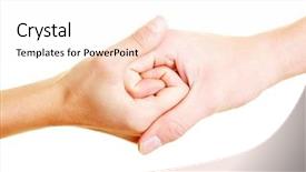  Presentation with peace education two smiley hands - Beautiful PPT theme featuring grasp - two hands connected backdrop and a sky blue colored foreground