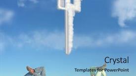  Presentation with house key - Amazing slide deck having grass and dream house backdrop and a light blue colored foreground