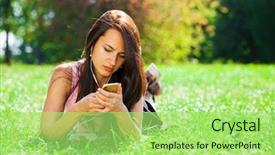  Presentation with beautiful green - Beautiful PPT layouts featuring grass and listens to music backdrop and a mint green colored foreground