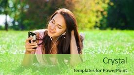  Presentation with beautiful green - Colorful PPT theme enhanced with grass and listens to music backdrop and a mint green colored foreground