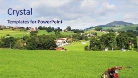  Presentation with green lawn - Presentation design having grass and red lawn mower background and a  colored foreground