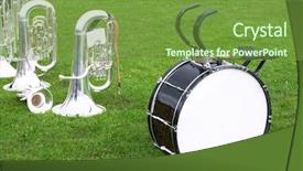  Presentation with trumpet - Slide deck featuring grass as a brass band background and a tawny brown colored foreground