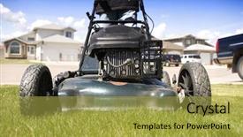  Presentation with house fly insect close up - Presentation with grass cutting - close-up mowing the front lawn background and a yellow colored foreground