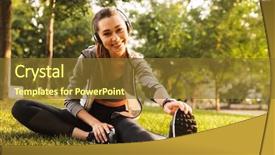  Presentation with music and athletic teams - Presentation theme featuring grass during workout in park background and a tawny brown colored foreground