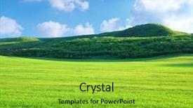  Presentation with green nature - Slides with grass field - green meadow in mountain composition background and a yellow colored foreground