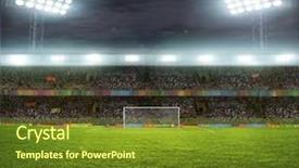  Presentation with stadium - PPT theme enhanced with grass field - stadium with fans the night background and a tawny brown colored foreground