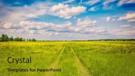  Presentation with lanscape - Audience pleasing PPT theme consisting of grass field meadow scenery lanscape backdrop and a gold colored foreground