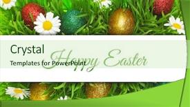  Presentation with white easter lily flowers - PPT theme having grass flowers and painted egg background and a soft green colored foreground