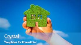  Presentation with dark blue gray - Slide set with grass home on a background background and a teal colored foreground