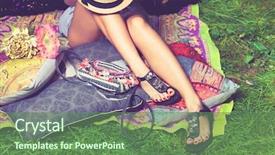  Presentation with flat - Presentation theme having grass in flat summer sandals background and a ocean colored foreground