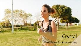  Presentation with music and sports - Slide set consisting of grass in park listening music background and a  colored foreground