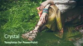  Presentation with flat - PPT layouts featuring grass in strap flat sandals background and a tawny brown colored foreground