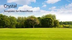  Presentation with red gold green field - Slide deck having grass on a golf field background and a light blue colored foreground