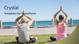  Presentation with mature students sitting at desks - Colorful slides enhanced with grass on a sunny day backdrop and a light blue colored foreground