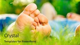  Presentation with grass - Slide deck having grass outdoor spring bare feet background and a gold colored foreground