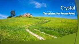  Presentation with tuscany - Theme featuring grass path - beautiful tuscany landscape at spring background and a teal colored foreground