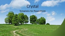  Presentation with green soccer field sport - PPT theme consisting of grass path - road and tree on green background and a  colored foreground