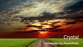  Presentation with road yellow - Amazing slide set having grass path - road in field with ripe backdrop and a tawny brown colored foreground