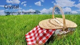  Presentation with meadow - Audience pleasing presentation consisting of grass picnic - closeup of food basket backdrop and a  colored foreground
