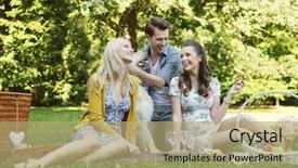 Presentation with farewell of friends - Theme having grass picnic dog - smiling friends background and a coral colored foreground