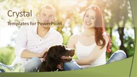  Presentation with beautiful nature - Audience pleasing presentation design consisting of grass picnic dog - young couple with labrador having backdrop and a  colored foreground