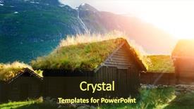  Presentation with traditional musical instruments angklung wood - PPT theme consisting of grass roofs near lovatnet lake background and a tawny brown colored foreground