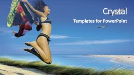  Presentation with further - Beautiful slide set featuring grass tan water - beautiful woman beside the ocean backdrop and a ocean colored foreground